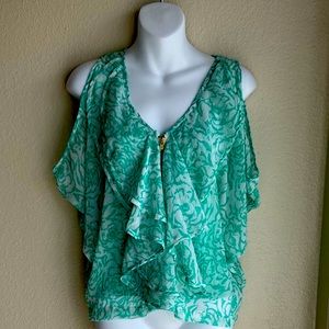 Turquoise short sleeve ruffle blouse size medium